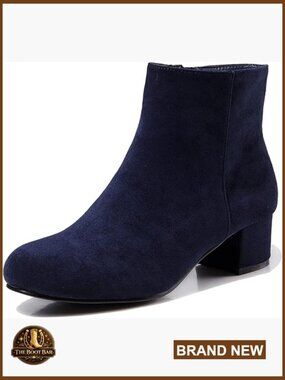 Suede Ankle Boots Low Heel Leather Booties Side Zippers Round Toe Short Boots